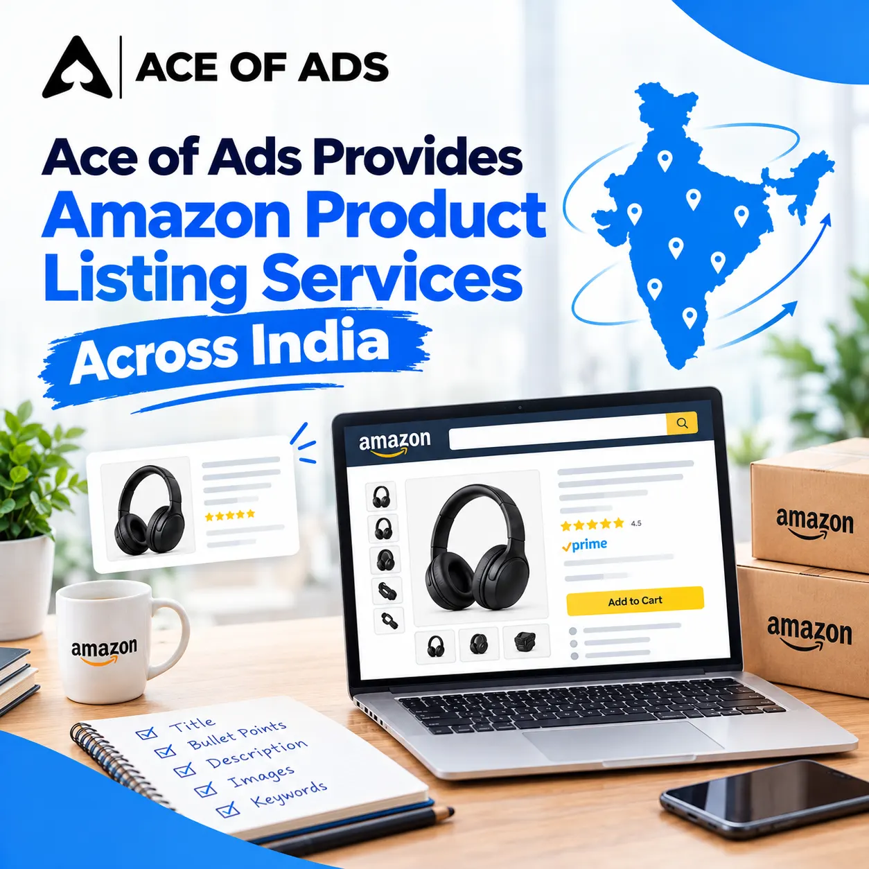 Ace of Ads provides Amazon product listing services across India