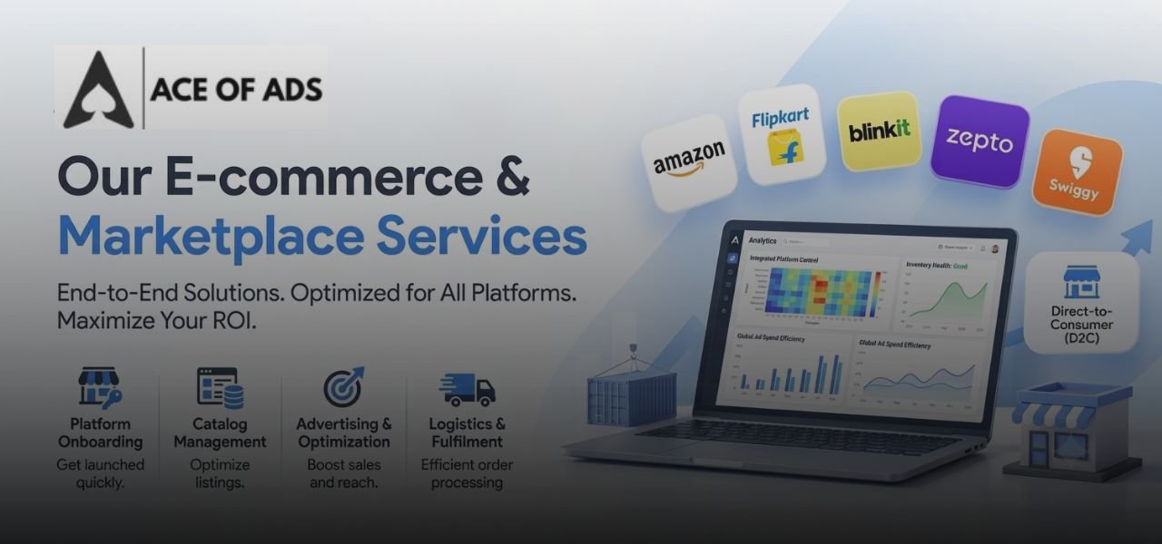 E-commerce and marketplace services by Ace of Ads for Amazon, Flipkart, Blinkit, Zepto and Swiggy Instamart